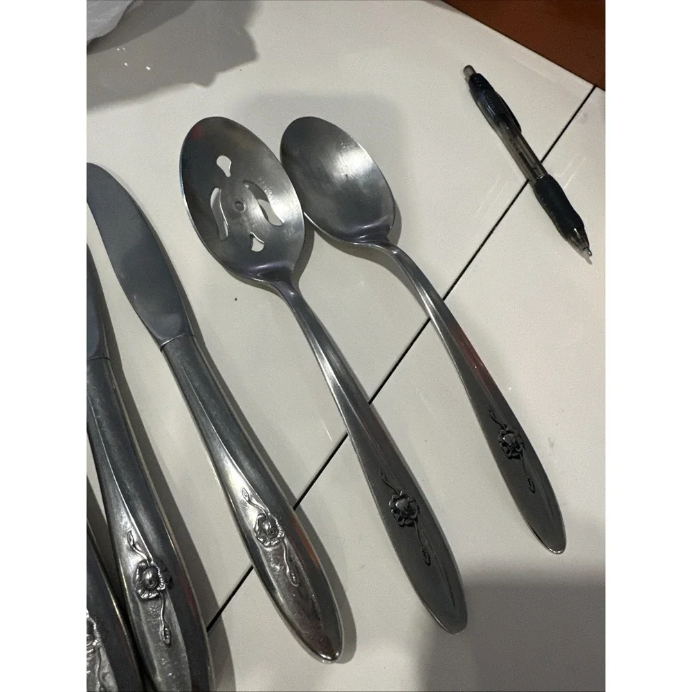 Stainless Flatware Lot Traditions Floral Knives,Serving Set, Fork Set 10 pcs